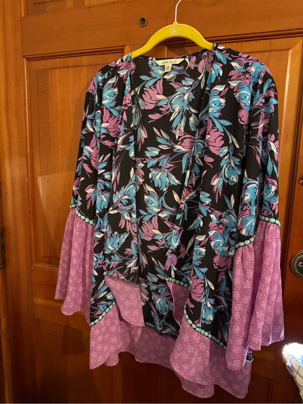 The Pioneer Woman Black Floral Kimono with Blue & Purple Print